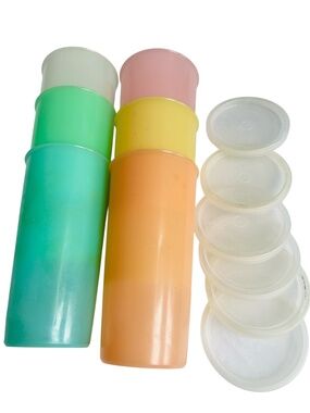 Set 6 Tupperware Tumblers 10 ozs Plastic Glasses Pastel Colours Vintage 5" tall